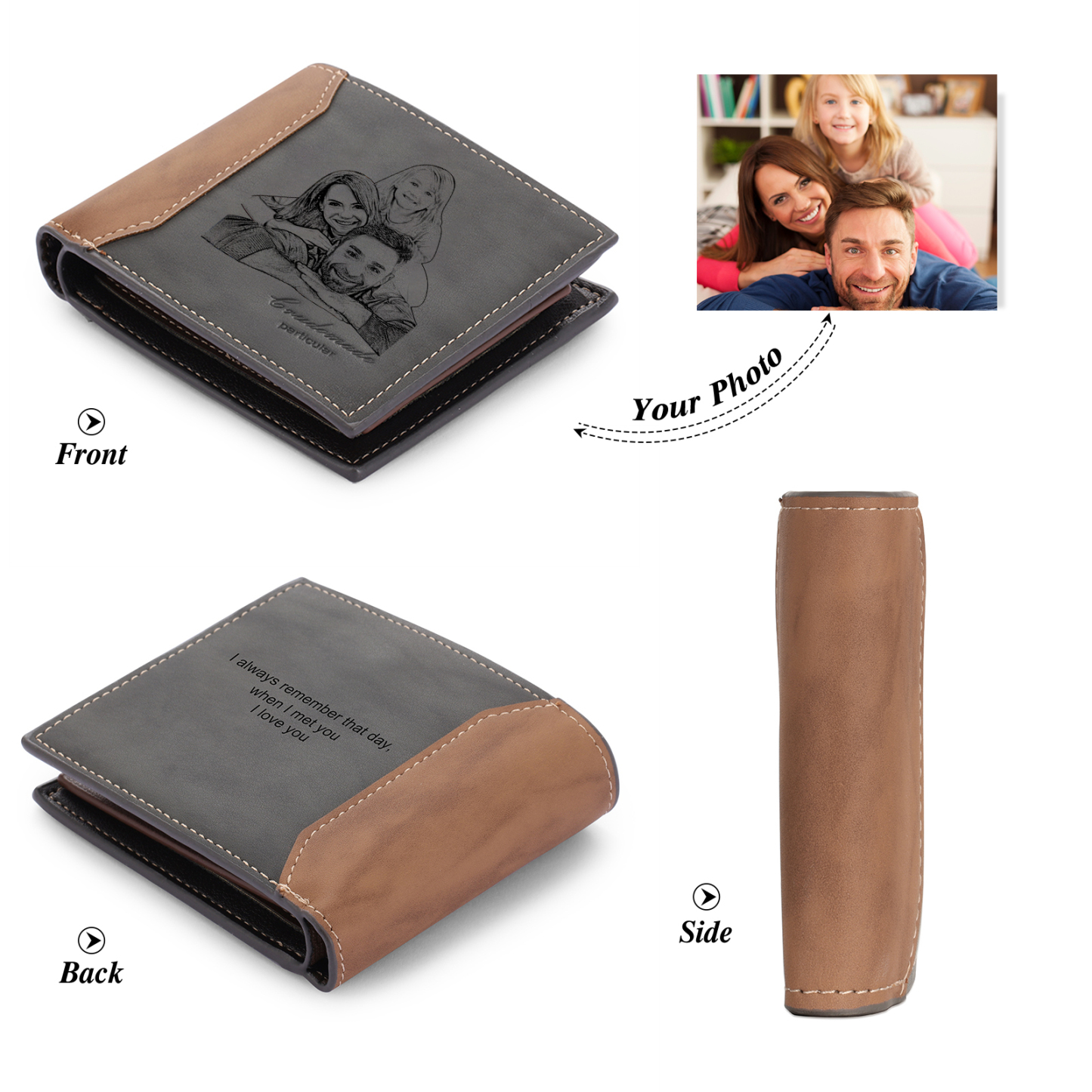 Regalo Di Natale, Porta Carte Da Uomo Personalizzato Con Incisione Scritta A Mano, Portafoglio In Pelle Nera E Marrone, Regalo Di Compleanno Personalizzato Per Lui, Papà - Italia - Foto 5