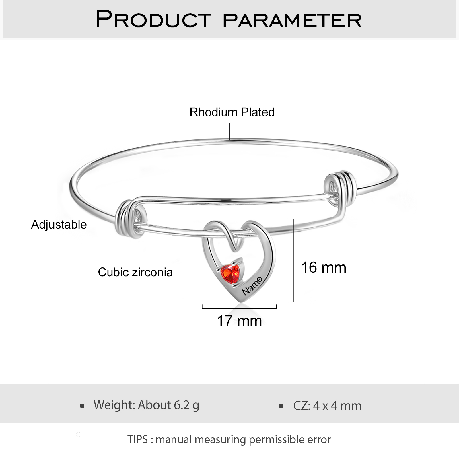 Bracciale con 1 nome personalizzati e 1 pietre di nascita