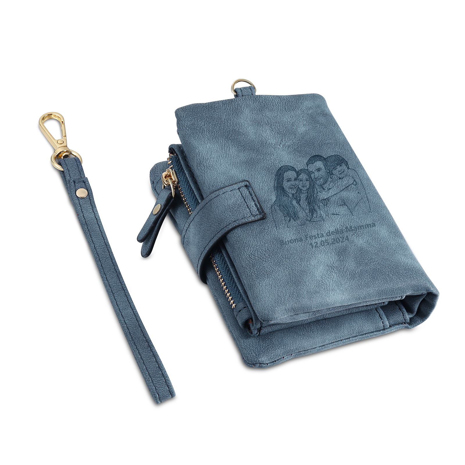 Portafoglio in PU pelle con 7 nomi & 2 testi & 1 foto personalizzati per mamma