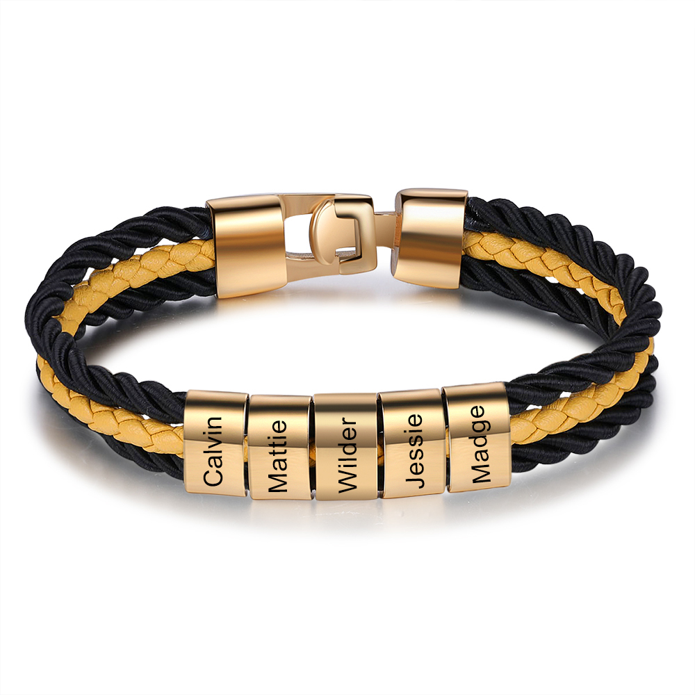 Bracciale Uomo Personalizzato in Pelle – Incisione 5 Nomi – Regalo Elegante per Papà o Lui | Jessemade