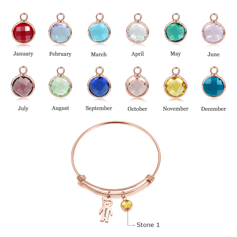 Bracciale regolabile Jessemade con 1 ciondolo per bambino e 1 pietra di nascita