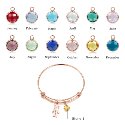 Bracciale regolabile Jessemade con 1 ciondolo per bambino e 1 pietra di nascita