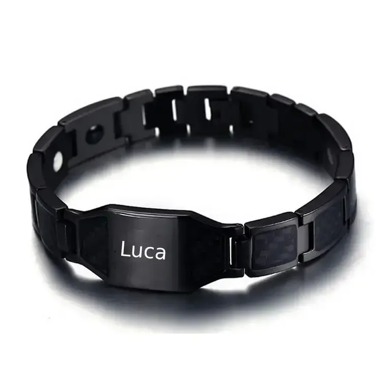 Jessemade IT Braccialetto da uomo magnetico in acciaio titanio 1 nome personalizzato per papà marito nonno