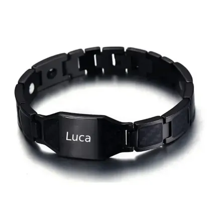 Jessemade IT Braccialetto da uomo magnetico in acciaio titanio 1 nome personalizzato per papà marito nonno