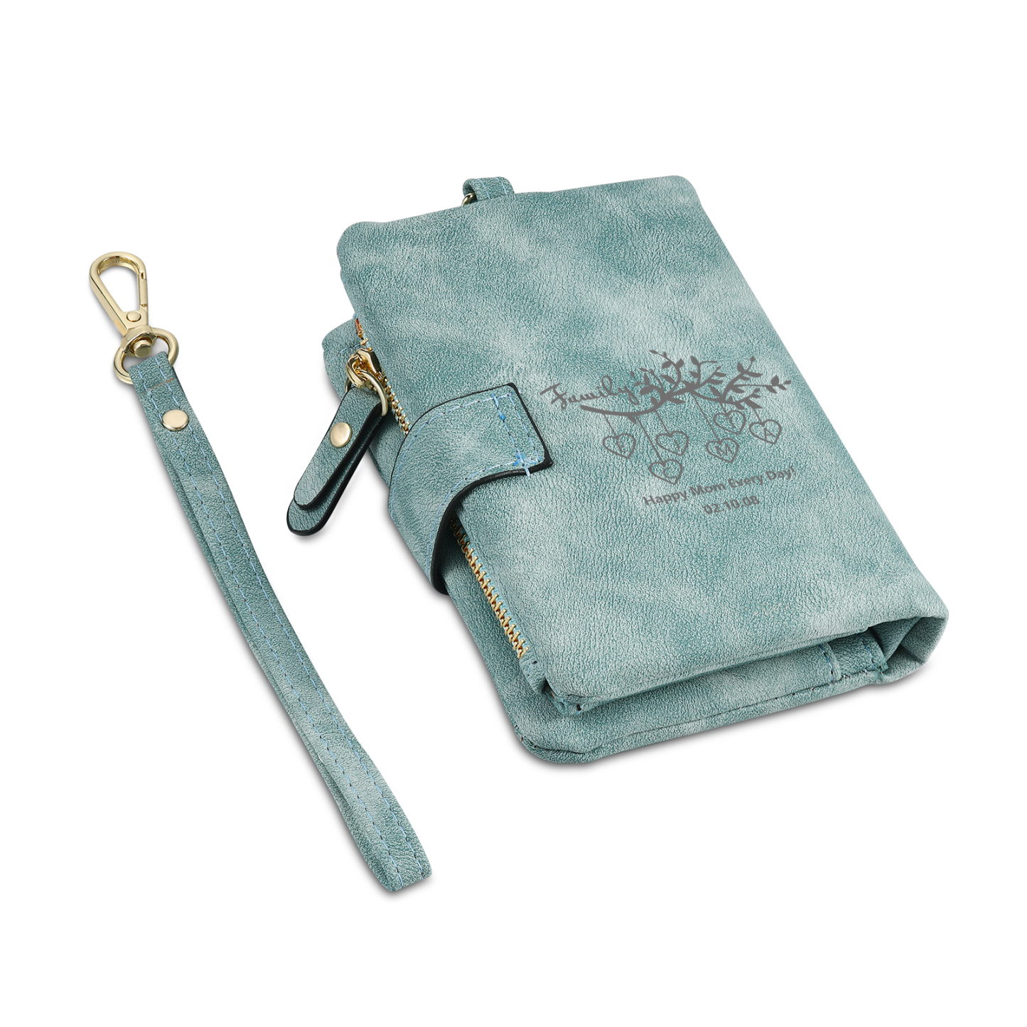 Portafoglio in PU pelle albero di vita con 7 letetre & 1 testo & 1 nome personalizzati per mamma/nonna