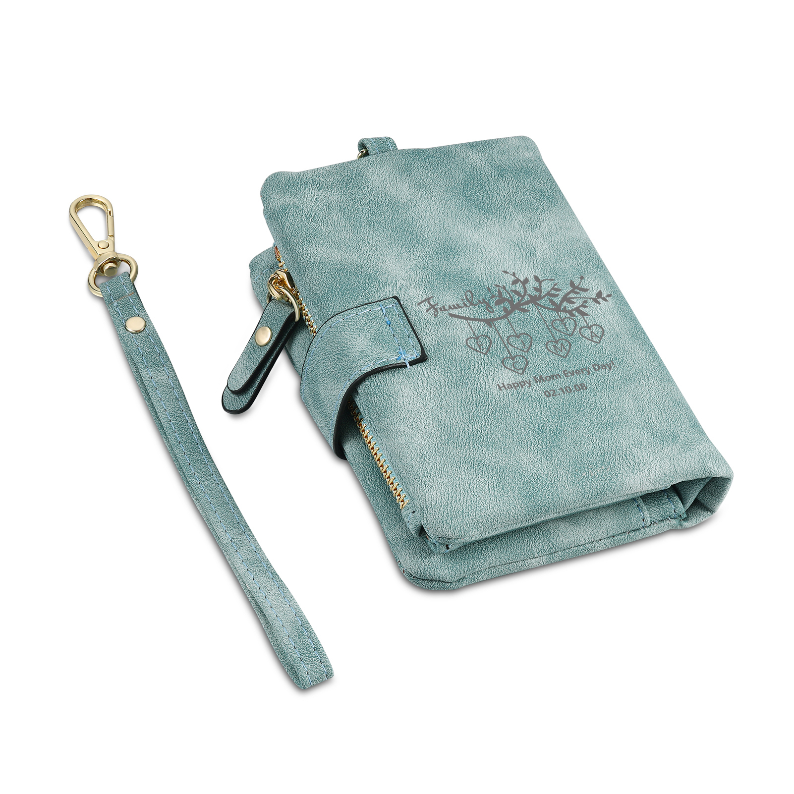 Portafoglio in PU pelle albero di vita con 7 letetre & 1 testo & 1 nome personalizzati per mamma/nonna