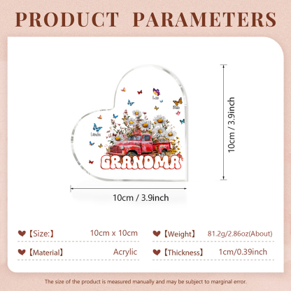 Test-Mamma-Decorazione acrilica con fiori e macchina 3 nomi e 1 testo personalizzati per mamma/nonna