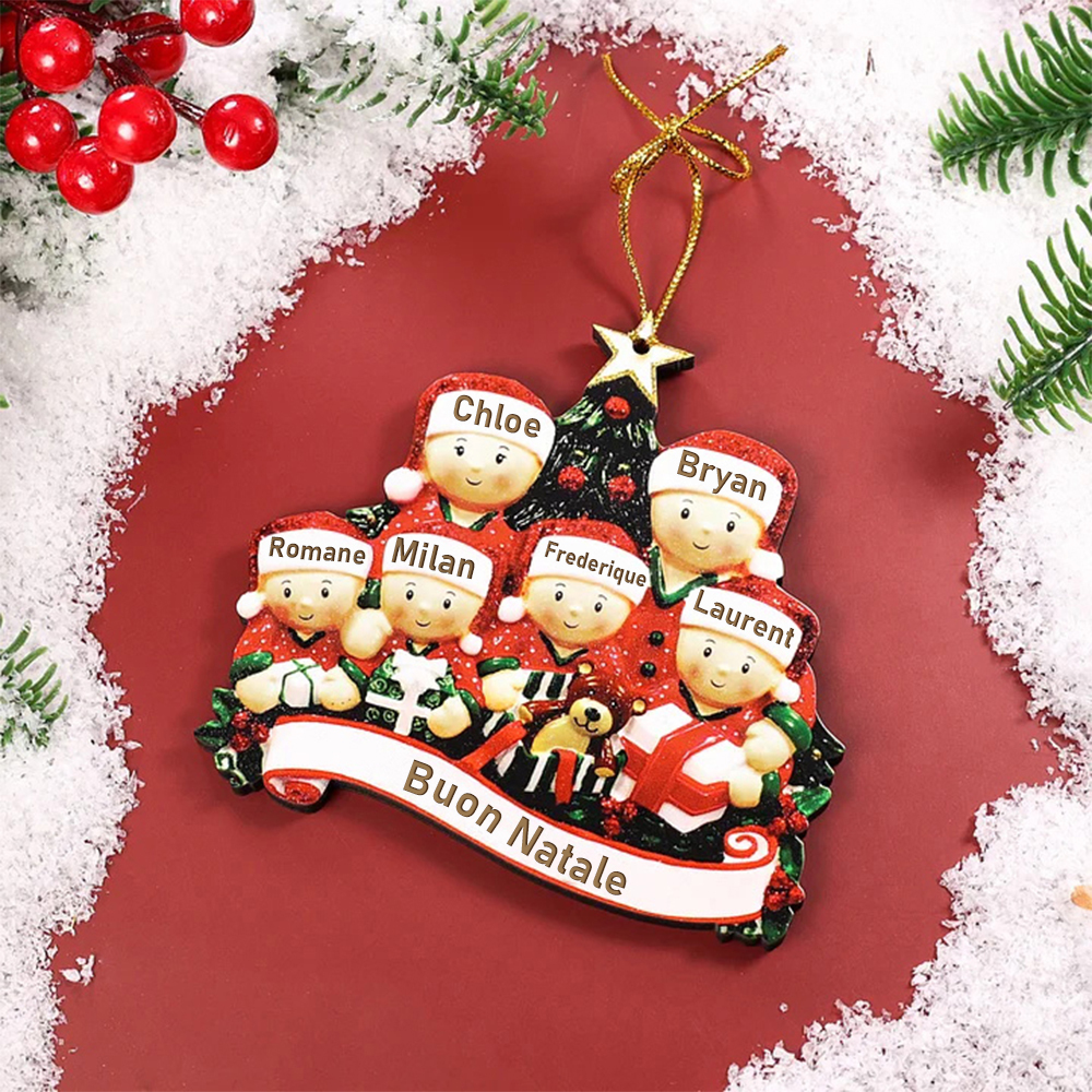 Ornamento Natalizio Personalizzato con 6 Nomi e 1 Testo Regalo di Natale in Legno per Famiglia | Jessemade