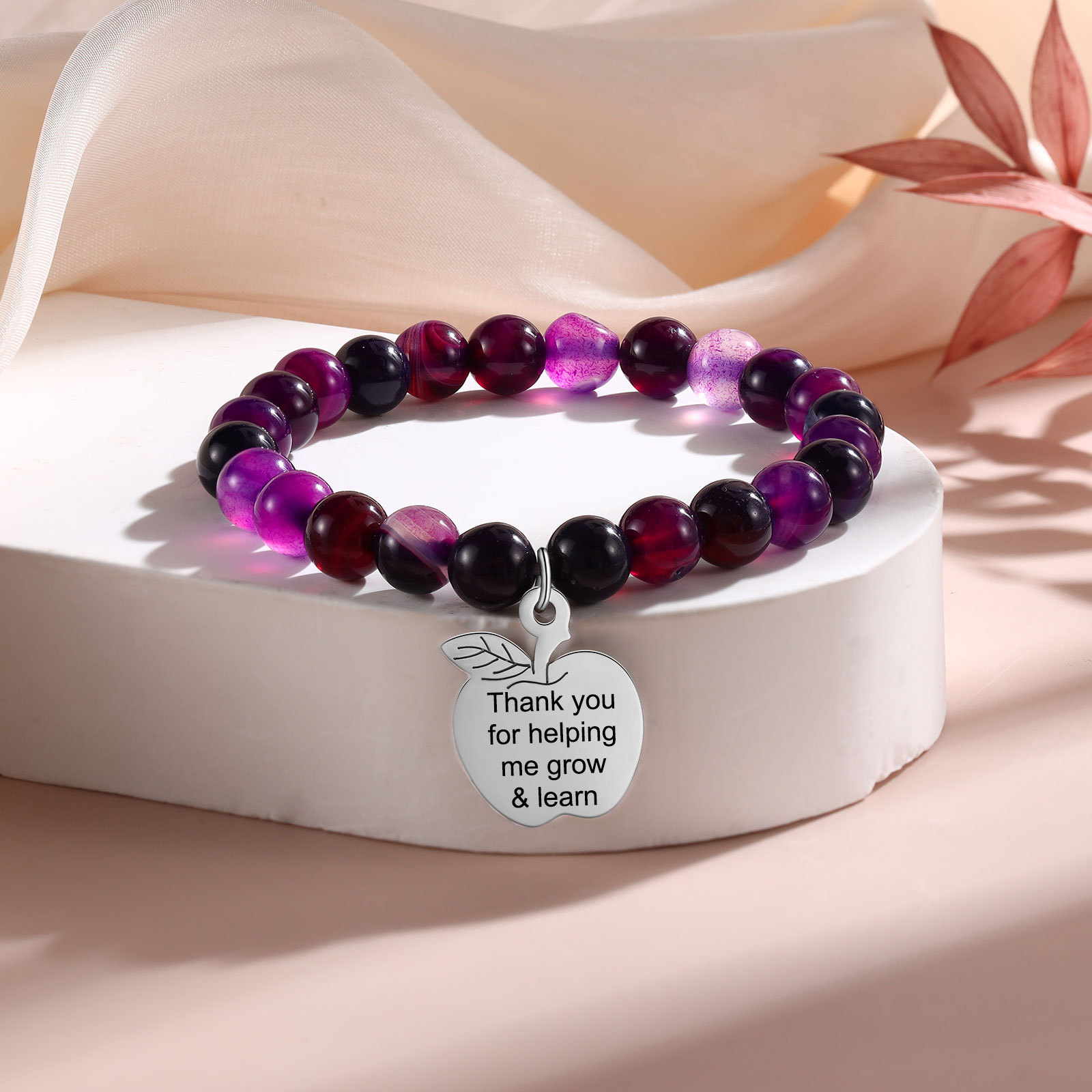 Braccialetto di pietre naturali con 1 testo personalizzato multicolori da scegliere