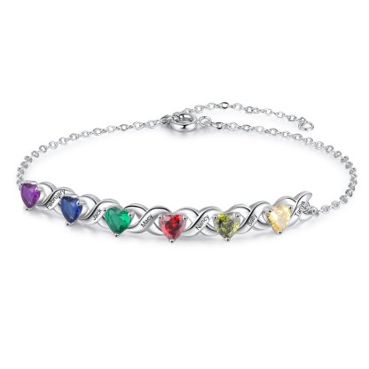 Festa della Mamma Braccialetto personalizzato con 6 nomi e 6 cuore pietre di nascita regalo per donna