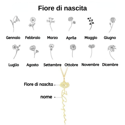 Collana con nome personalizzato 12 fiori di nascita A