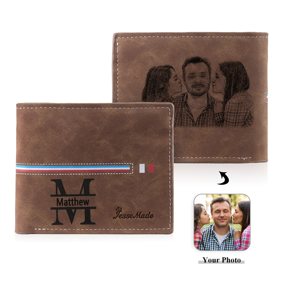 Portafoglio in PU pelle da uomo 1 nome 1 lettera e 1 foto personalizzabili regalo per uomo