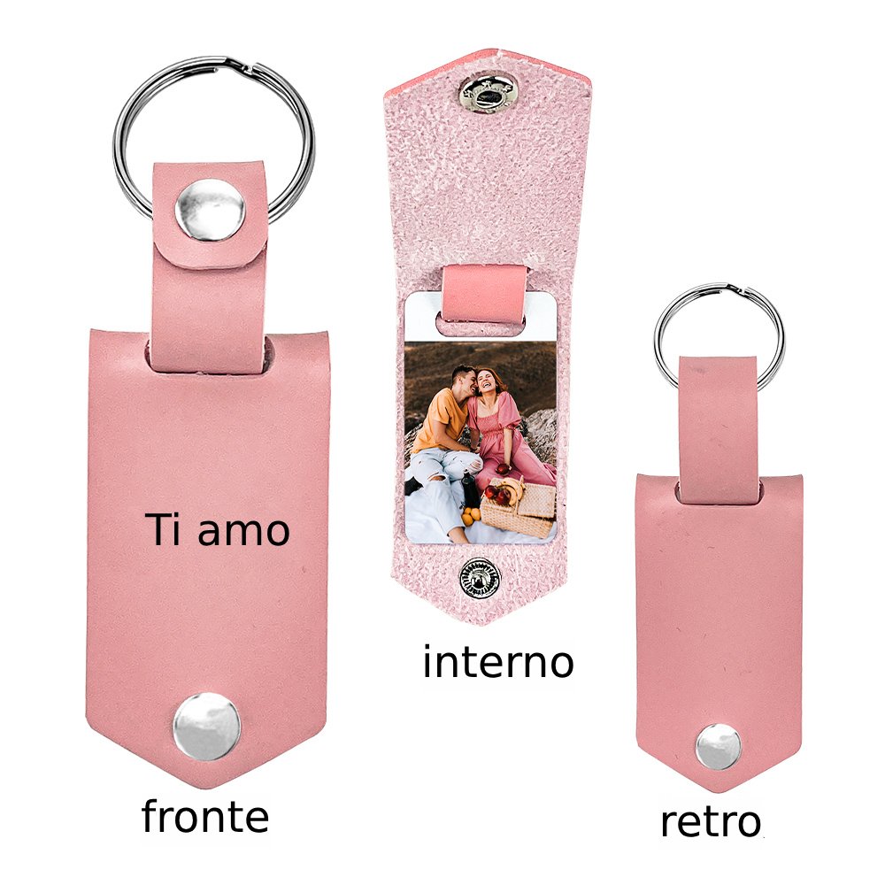 Portachiavi in pelle per coppia con foto e testo personalizzabili