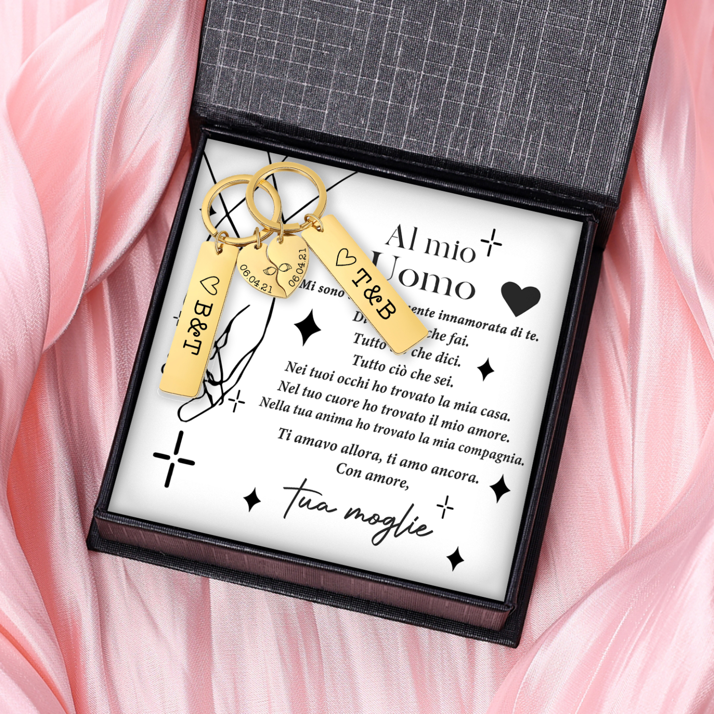 Al Mio Uomo-Portachiavi personalizzabile con lettere e data regalo per coppia