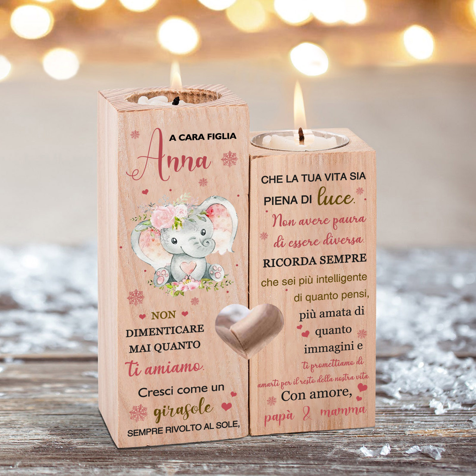 Candeliere portacandela elefante rosa regalo per cara figlia