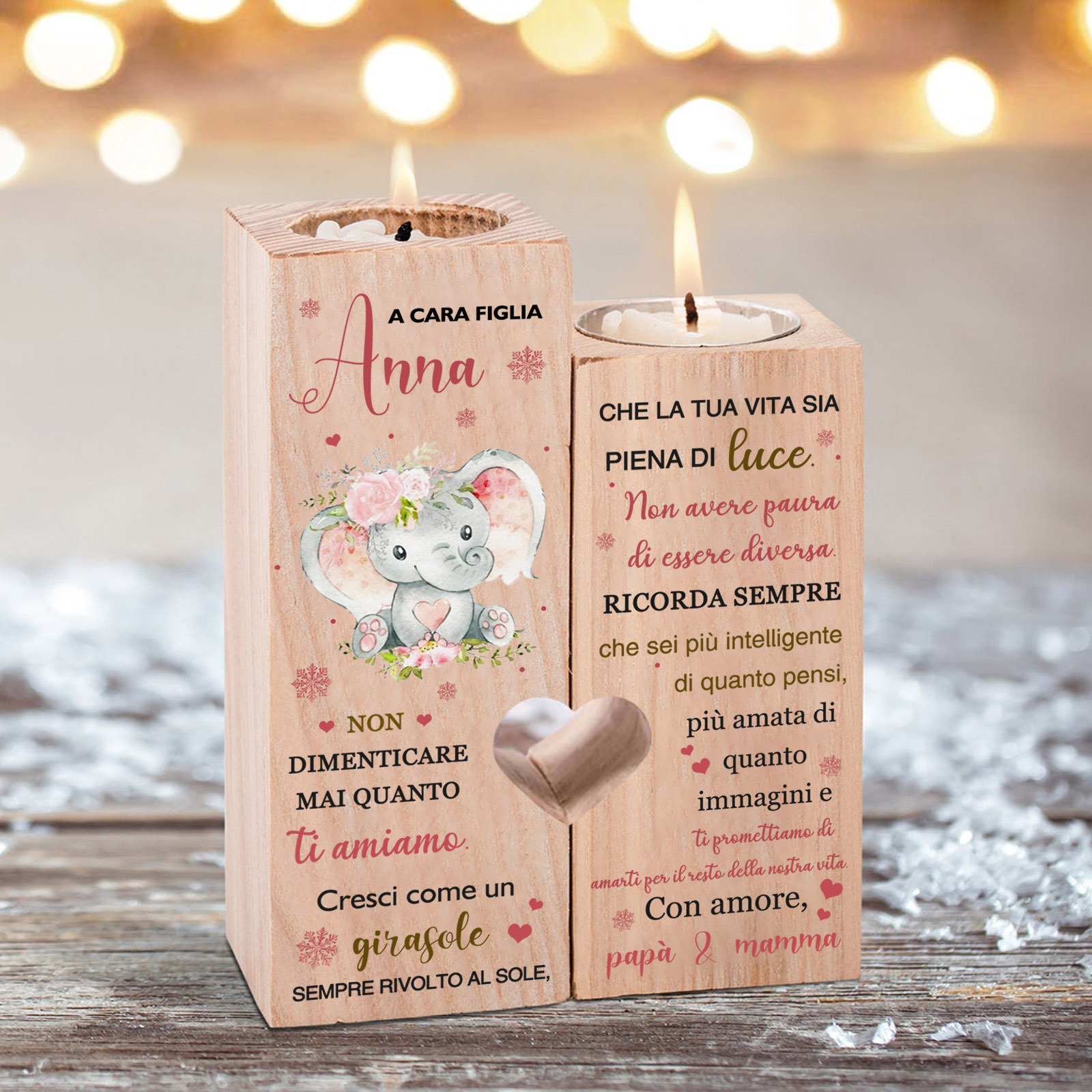 Candeliere portacandela elefante rosa regalo per cara figlia