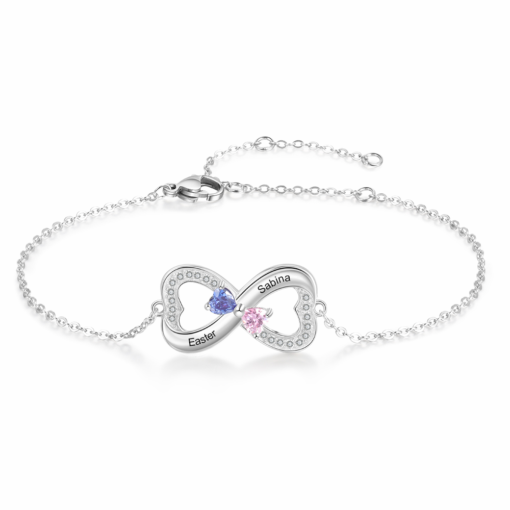 Festa della Mamma Bracciale in argento 925 con 2 nomi personalizzati e 2 pietre di nascita