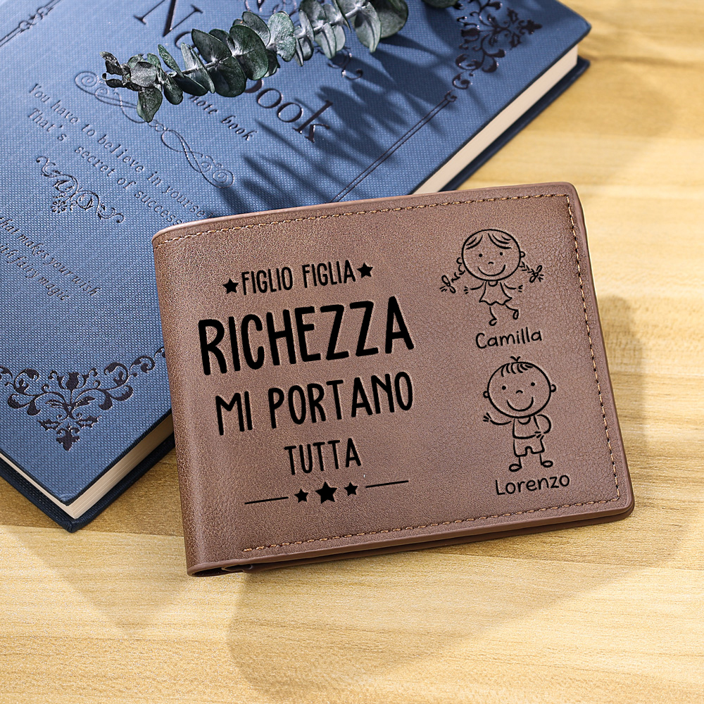 Portafoglio PU Leather da uomo regalo per padre personalizzati 2 nomi riunione della famiglia