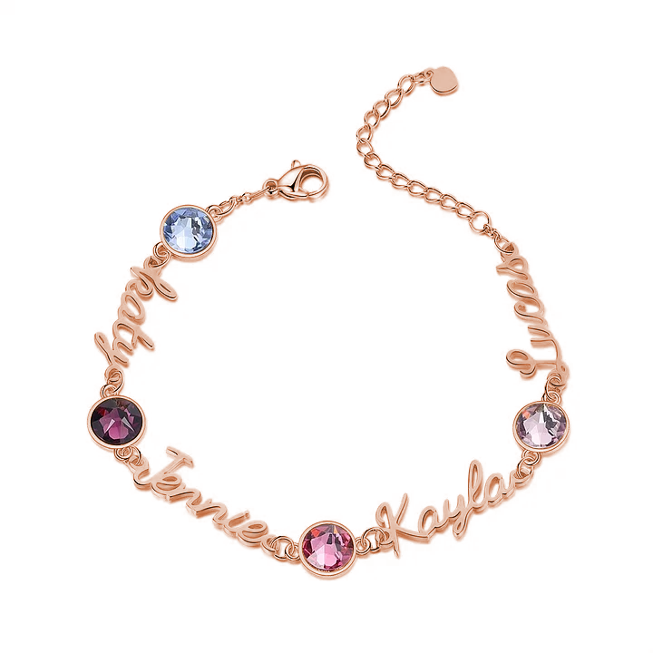 Braccialetto anello con 4 nomi e 4 pietre di nascita personalizzabili regalo per donna
