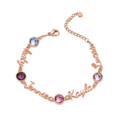 Braccialetto anello con 4 nomi e 4 pietre di nascita personalizzabili regalo per donna