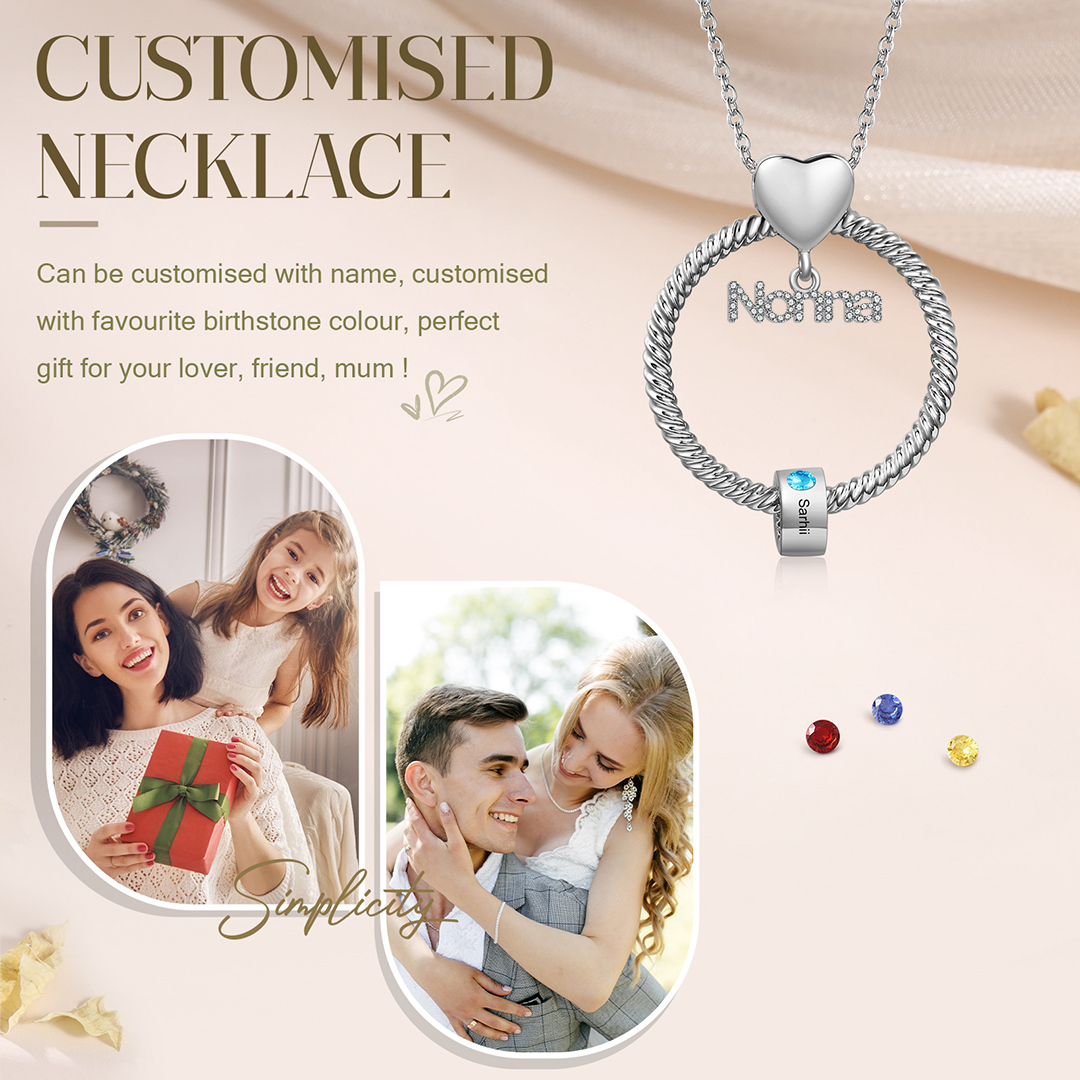 Collana con ciondolo nonna 1 nome incisione e pietra di nascita personalizzata