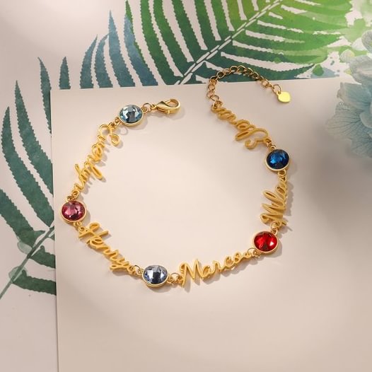 Braccialetto anello con 5 nomi e 5 pietre di nascita personalizzabili regalo per donna