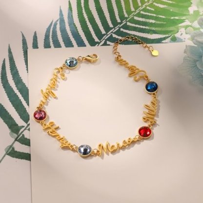 Braccialetto anello con 5 nomi e 5 pietre di nascita personalizzabili regalo per donna