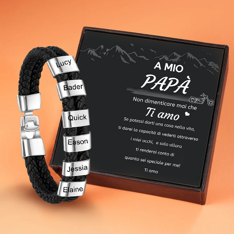 Jessemade IT A MIO PAPÀ-Braccialetto in pelle 6 nomi personalizzati regalo per la festa del papà