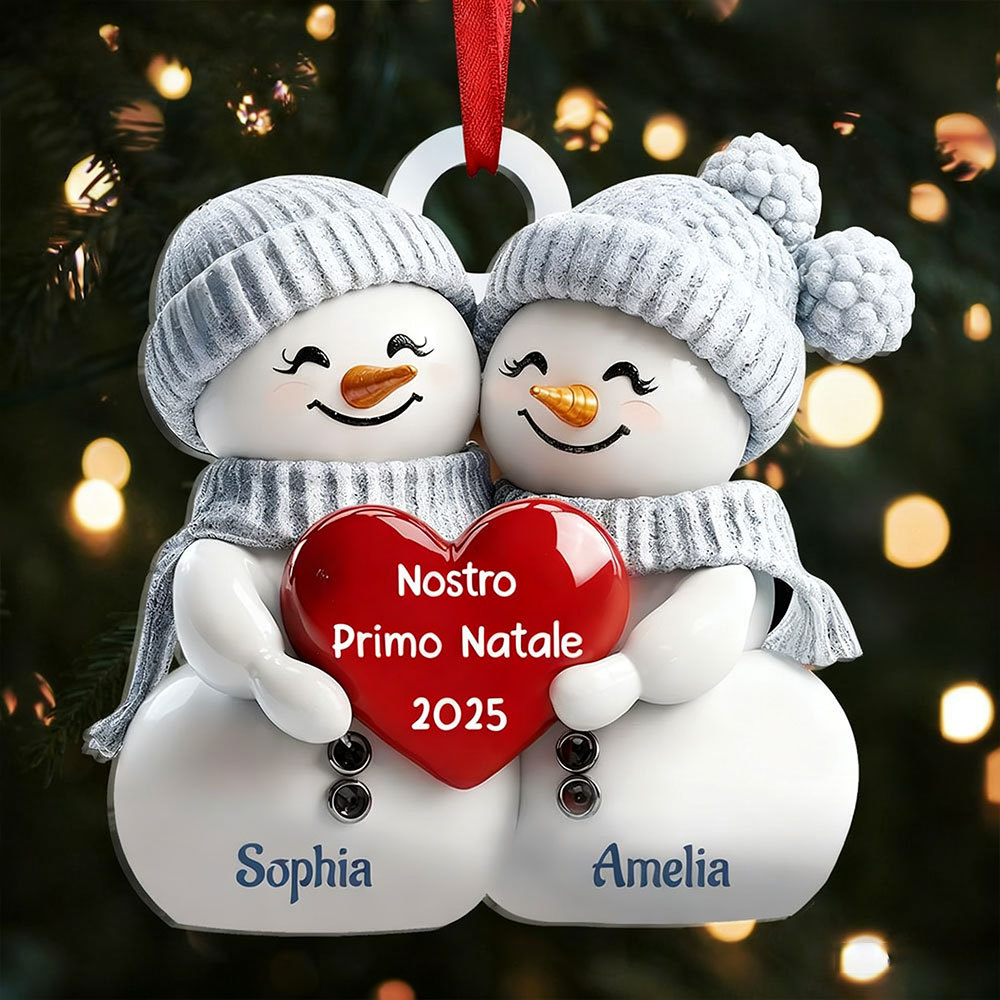 Decorazione Personalizzata con Coppia di Pupazzi di Neve – 2 Nomi Personalizzati, 2 Testi e Anno – Regalo di Natale per Lei/Lui | Jessemade