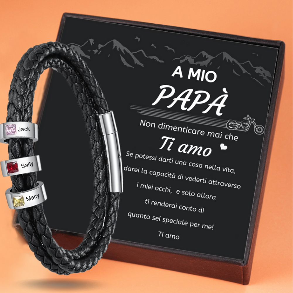 A MIO PAPÀ - Braccialetto 3 nomi in Personalizzare con 3 pietre di nascita Braccialetto maschile