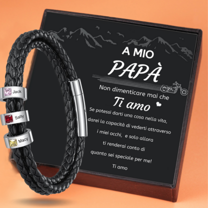 A MIO PAPÀ - Braccialetto 3 nomi in Personalizzare con 3 pietre di nascita Braccialetto maschile