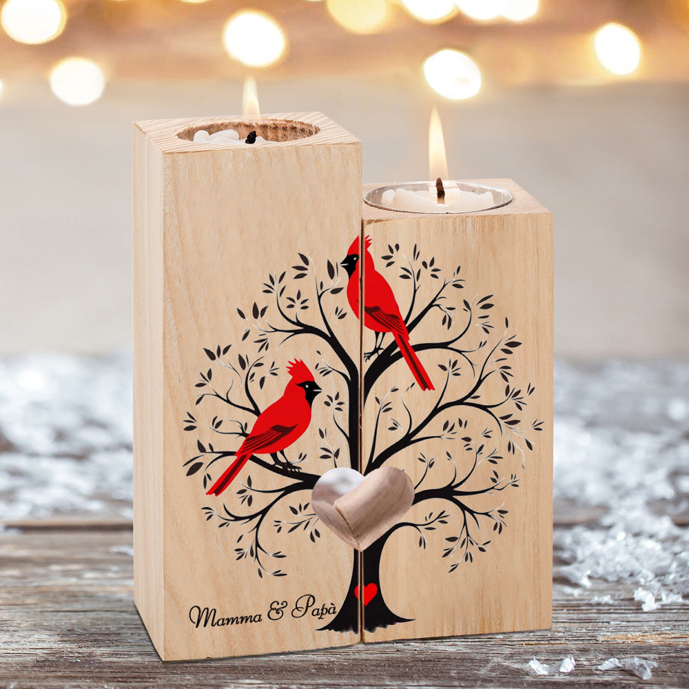 Candeliere candela cardinale e albero commemorativo 2 nomi personalizzabili