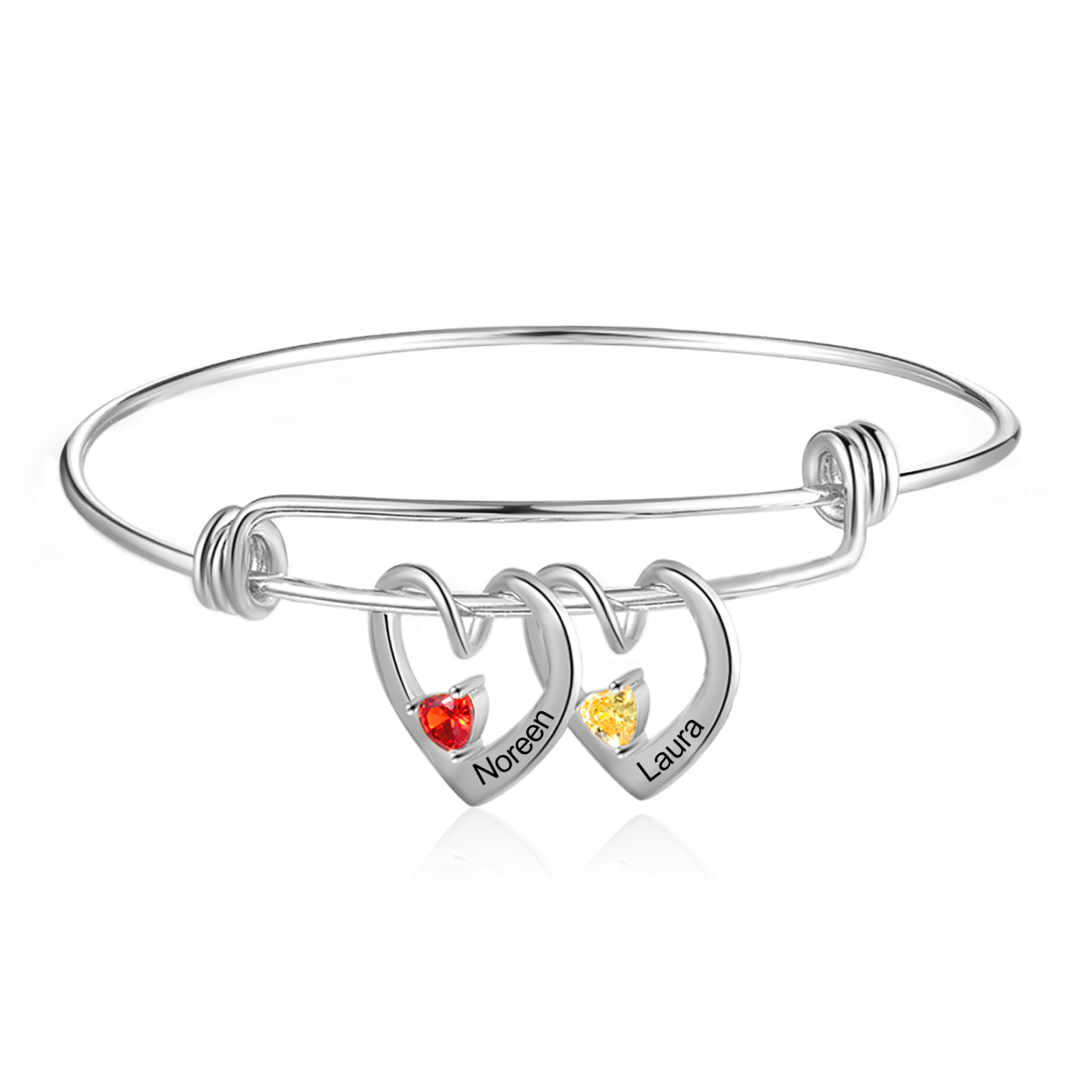 Bracciale con 2 nomi personalizzati e 2 pietre di nascita