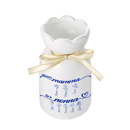 Vaso da fiori personalizzato Prima mamma, ora nonna – motivo floreale blu