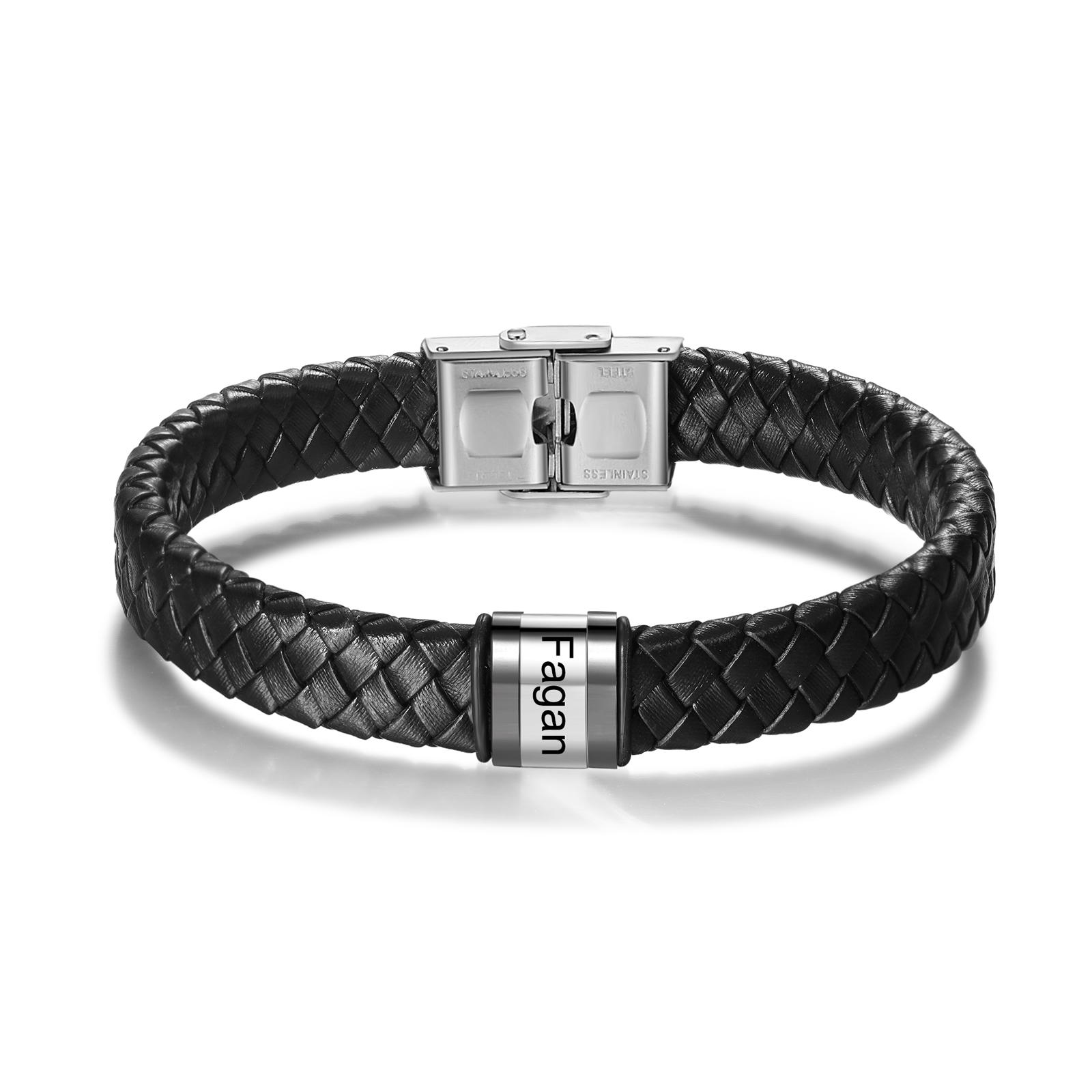 Braccialetto in pelle intrecciata Bracciale maschile con 1 perline e 1 nome personalizzato