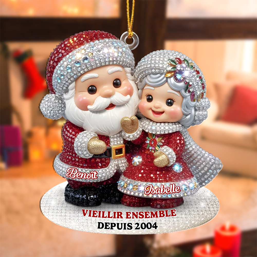 Ornamento natalizio personalizzato con strass - coppia Babbo Natale e Signora Claus