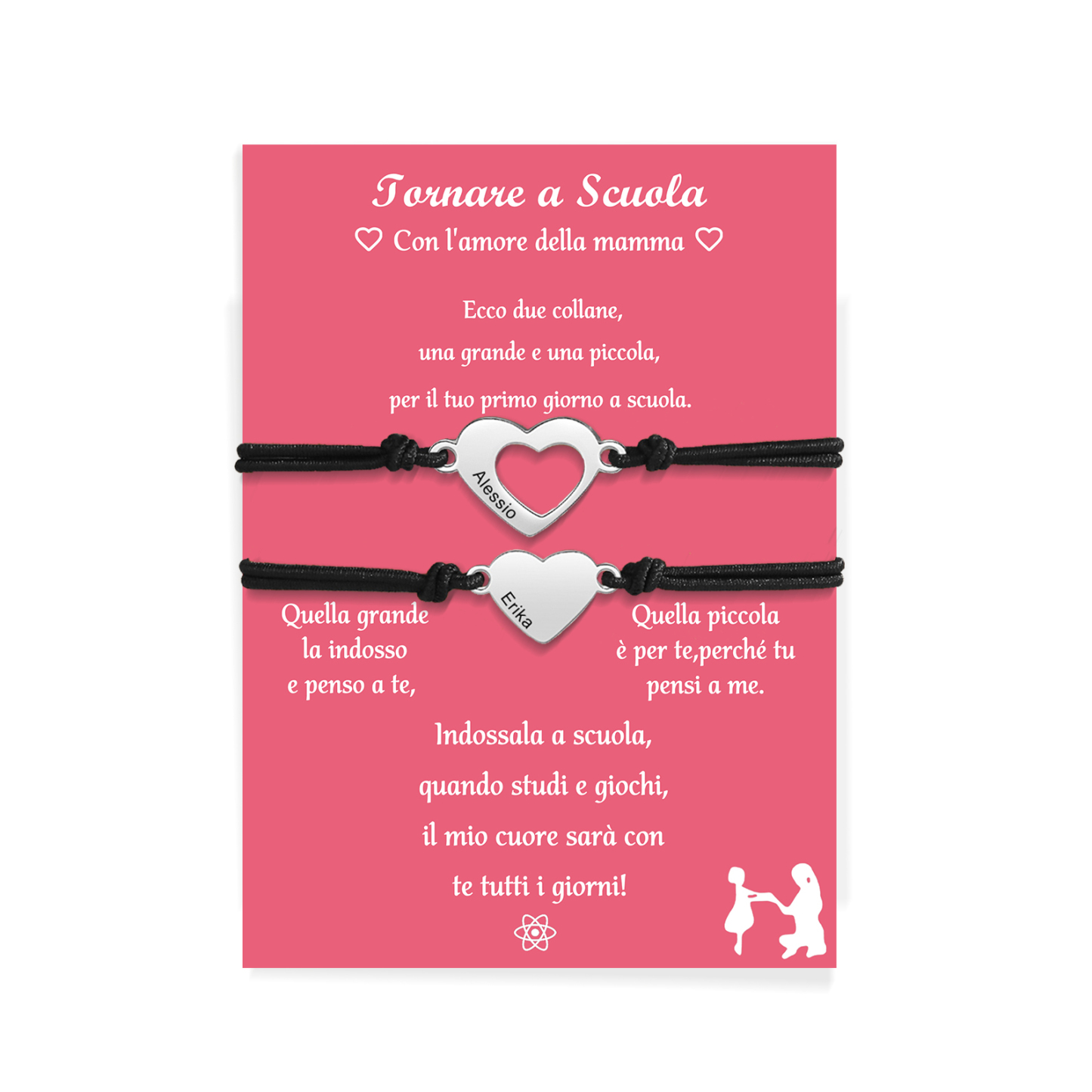 2PCS Braccialetto cuore regorabile regalo per Mamma e figlia con carta