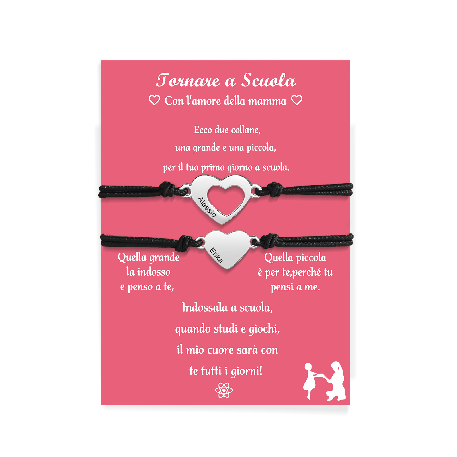 2PCS Braccialetto cuore regorabile regalo per Mamma e figlia con carta
