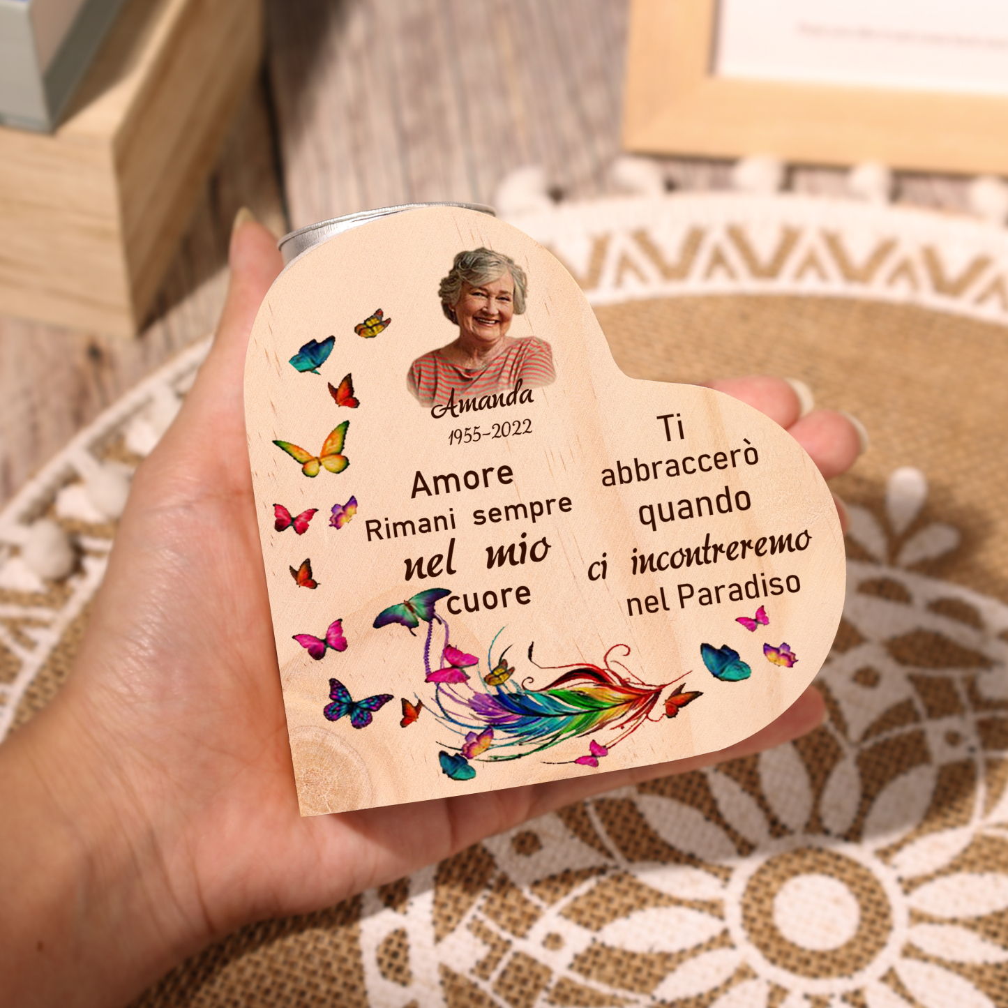 Amanda ti abbraccio Candeliere commemorativo regalo personalizzato messa memoria grazia