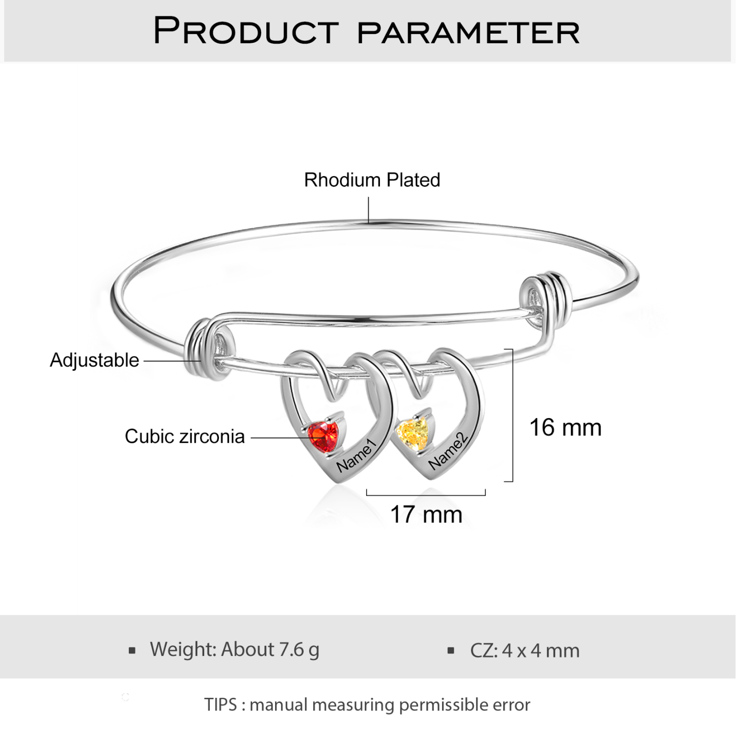 Bracciale con 2 nomi personalizzati e 2 pietre di nascita