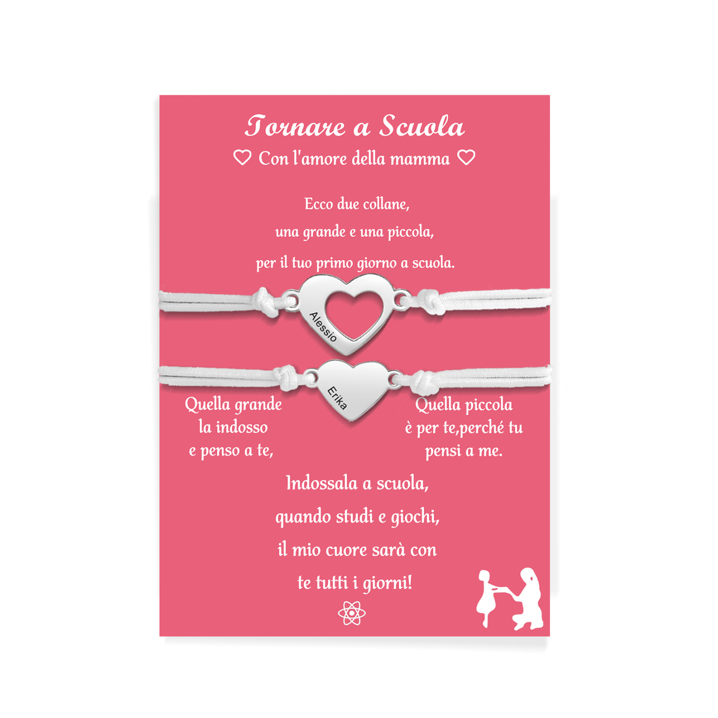 2PCS Braccialetto cuore regorabile regalo per Mamma e figlia con carta