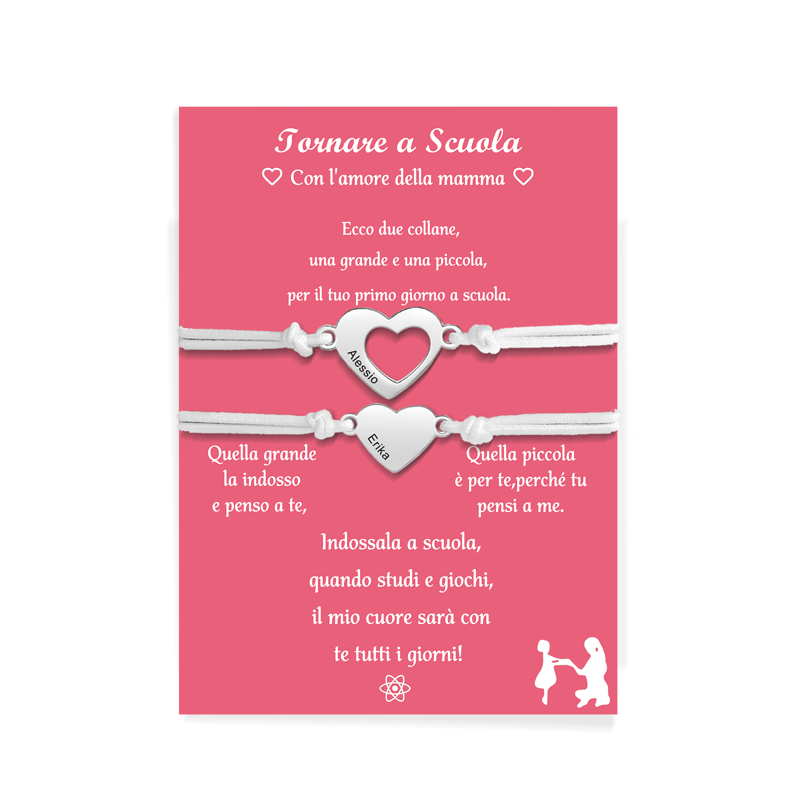 2PCS Braccialetto cuore regorabile regalo per Mamma e figlia con carta