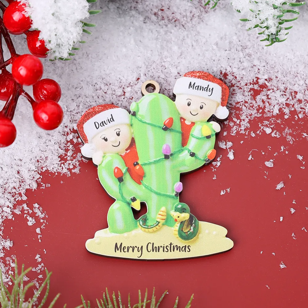 Bianco Natale mille candele... Ornamenti cactus ciondolo per albero di Natale 2 nomi personalizzati