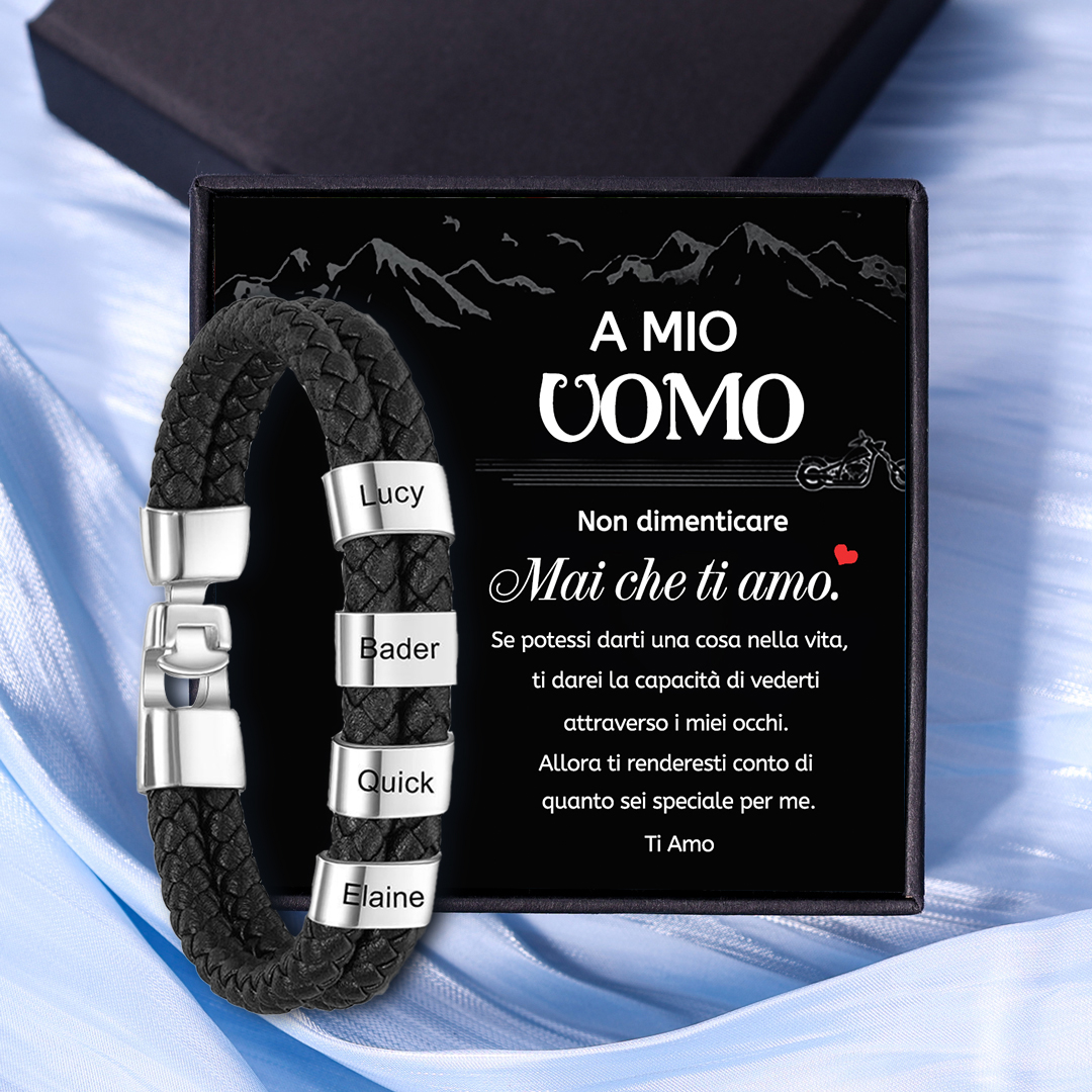 A MIO UOMO-Bracciale in pelle 4 nomei personalizzati regalo coppia