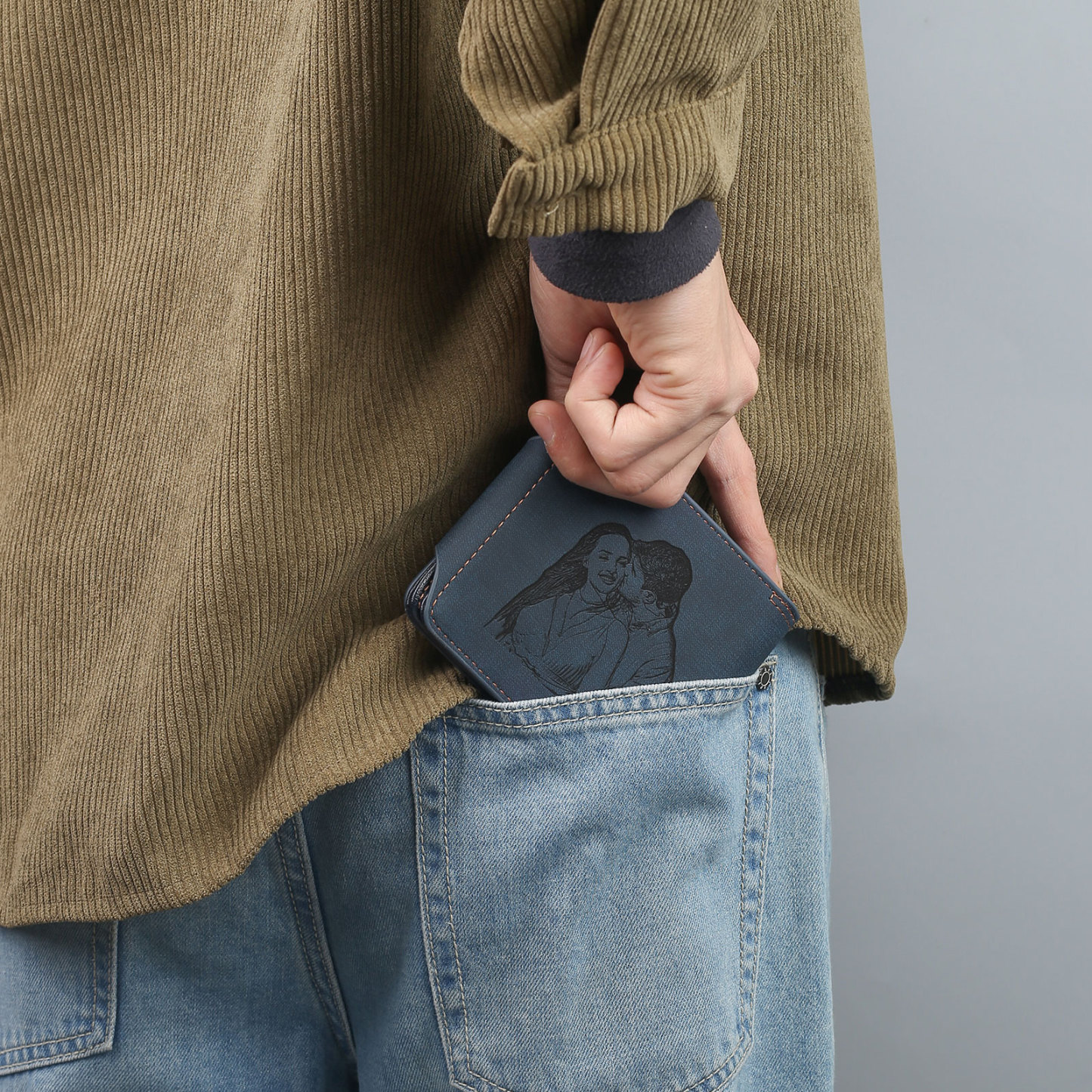 Portafoglio in PU pelle da uomo 1 nome 1 lettera e 1 foto personalizzabili regalo per uomo