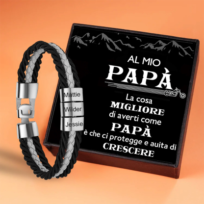 Bracciale Uomo Personalizzato in Pelle – Incisione 3 Nomi – Regalo Elegante per Papà o Lui | Jessemade