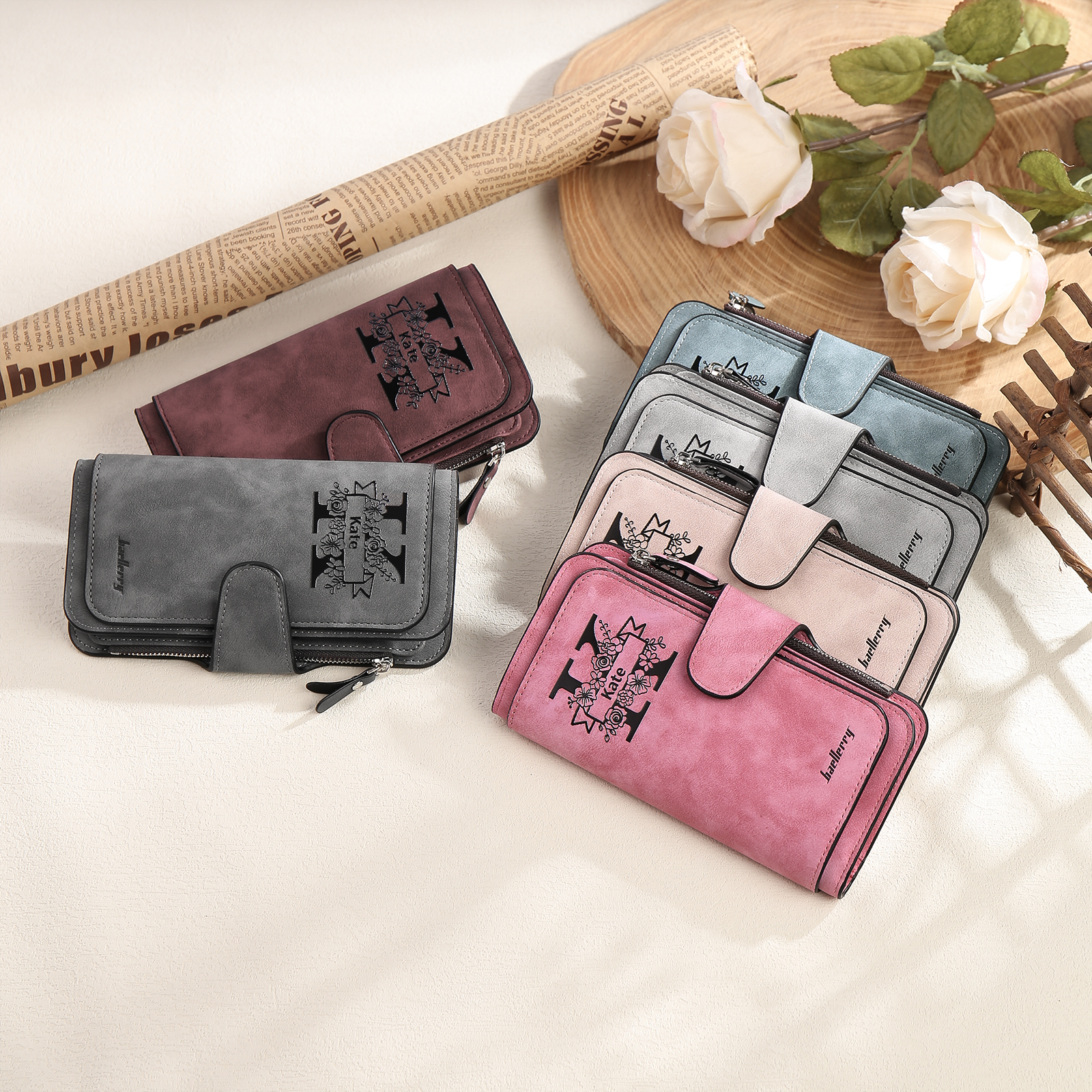 Portafoglio in PU pelle con 1 letetra & 1 testo & 1 nome & 1 foto personalizzati per mamma/nonna