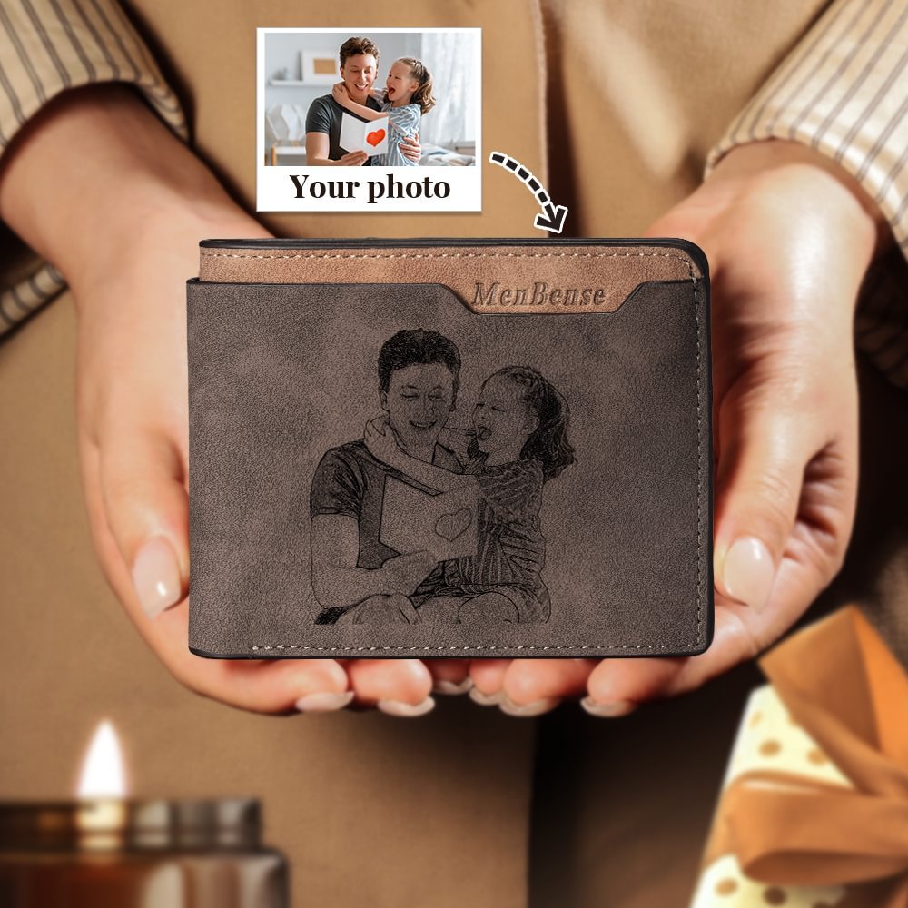 Personalised Leather Wallet Engraved Photo Short Purse Custom Folding Wallet Gifts For Him | Jessmade
