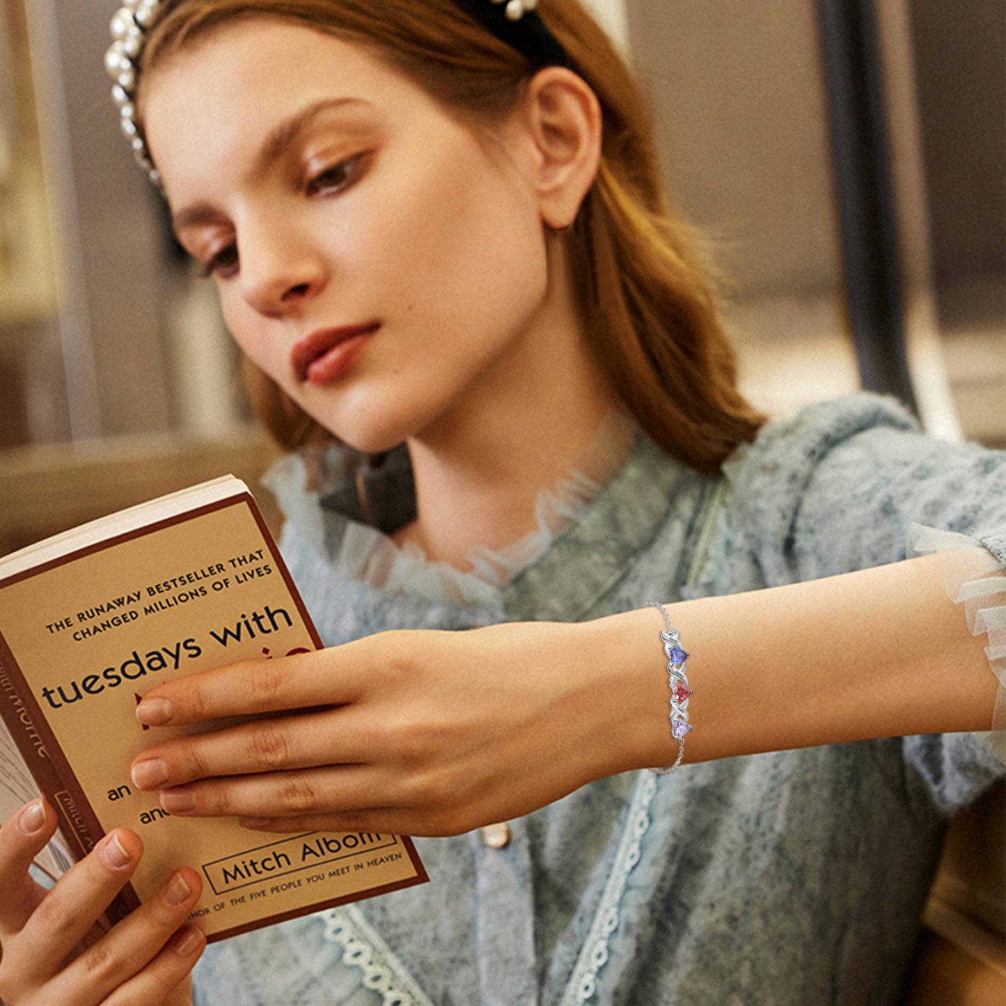 Braccialetto personalizzato con 3 nomi e 3 cuore pietre di nascita regalo per donna