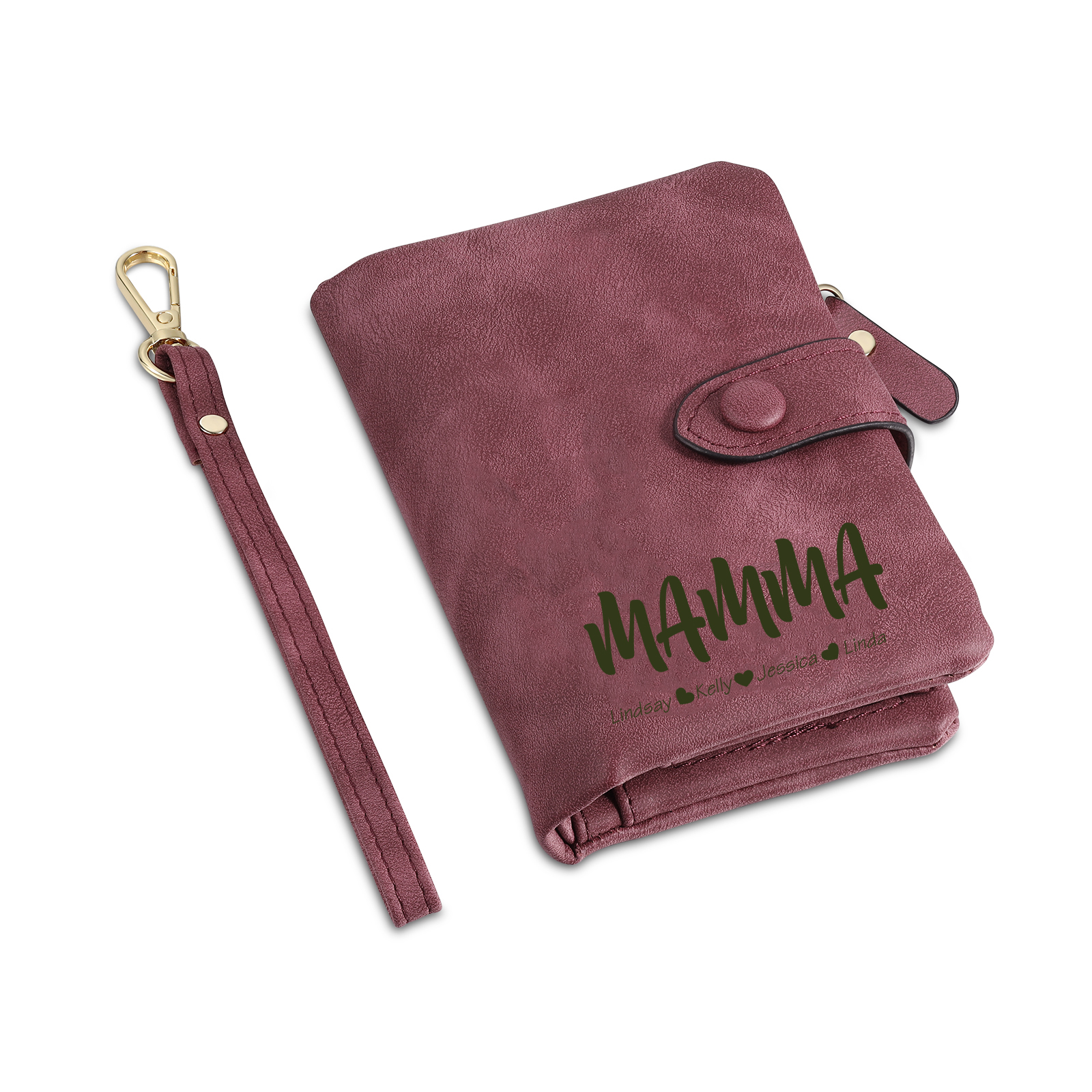 Portafoglio in PU pelle con 3 nomi & 1 testo & 1 foto personalizzati per mamma